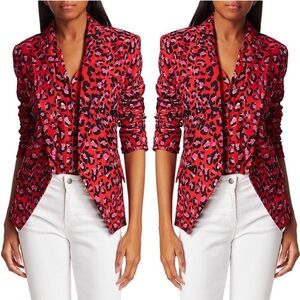 L’Agence Kenzie Pink Red Black Leopard Print Double Breasted Blazer Women’s Sz 4